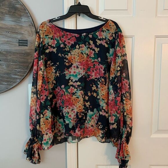 JayGodfrey Floral Poet Sleeve Gypsy Blouse sz 22W flaw - Picture 1 of 7